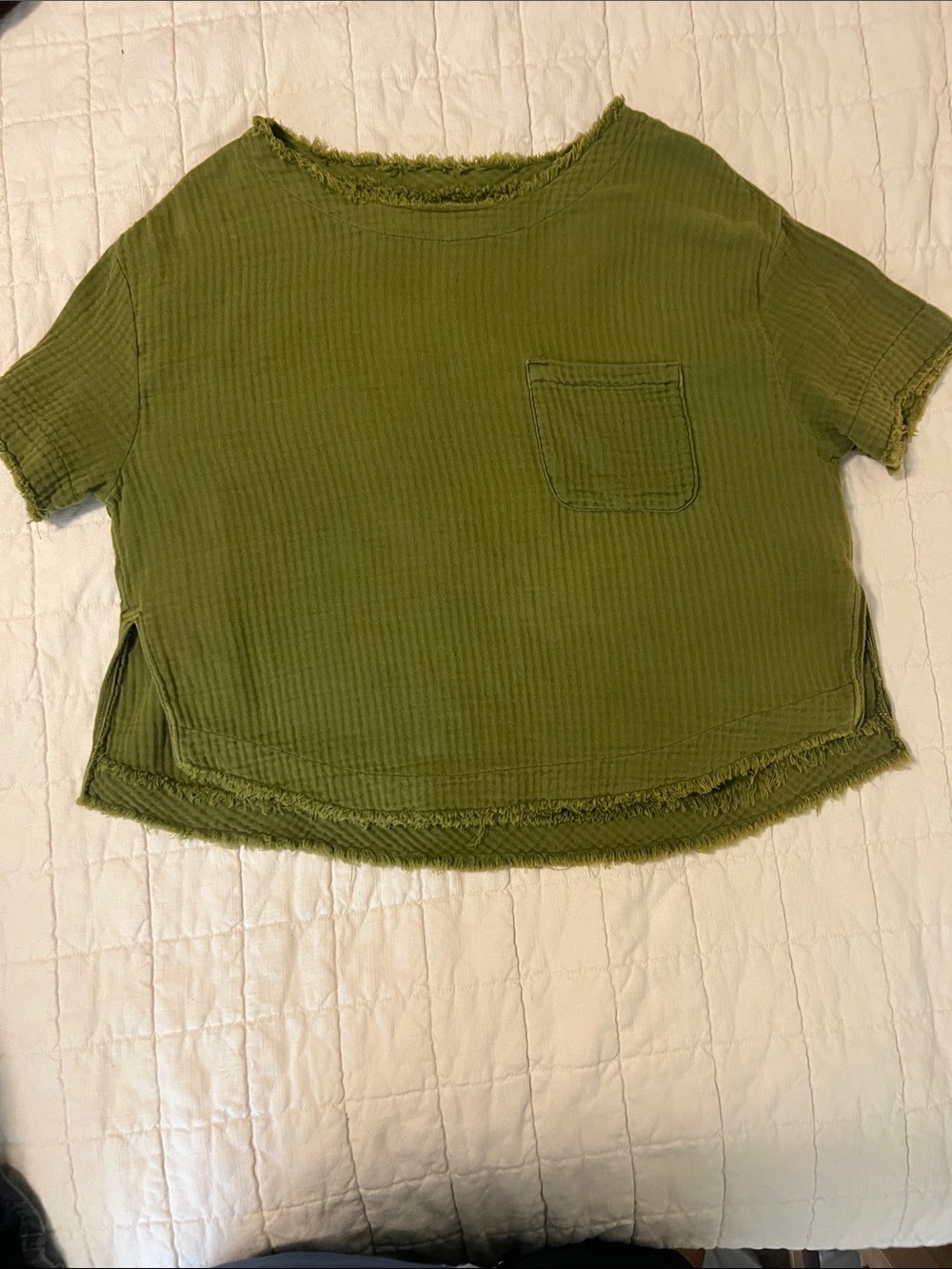 We the Free Olive Green Short Sleeve Ribbed Pocket Top